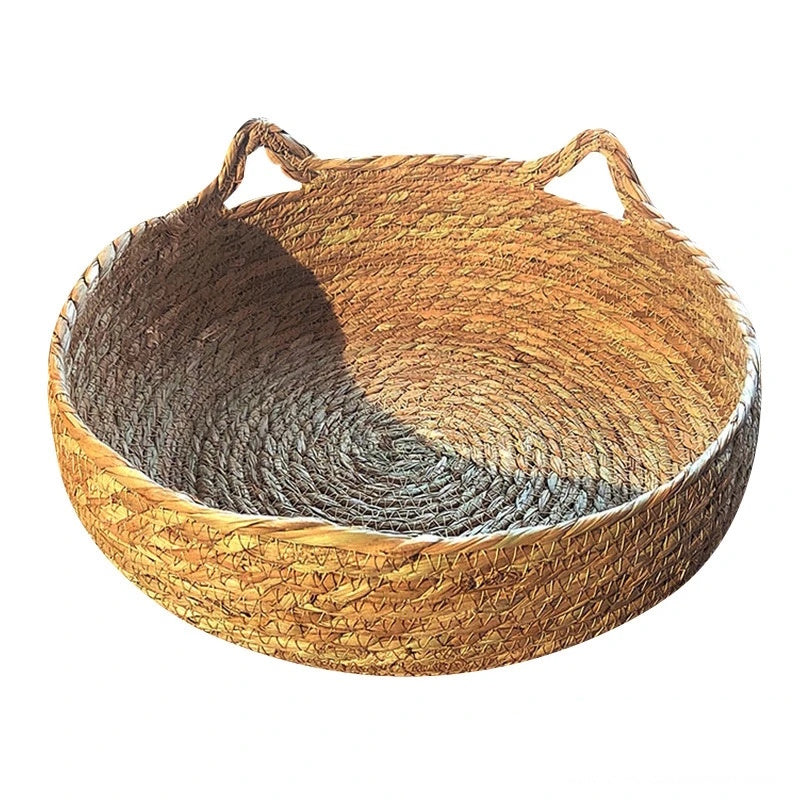 Rattan Cat Basket Bed with Cushion - Cosy Donut Design