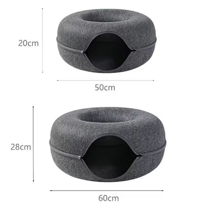 Felt Donut Cat Bed & Tunnel - Interactive Play for 2 Cats