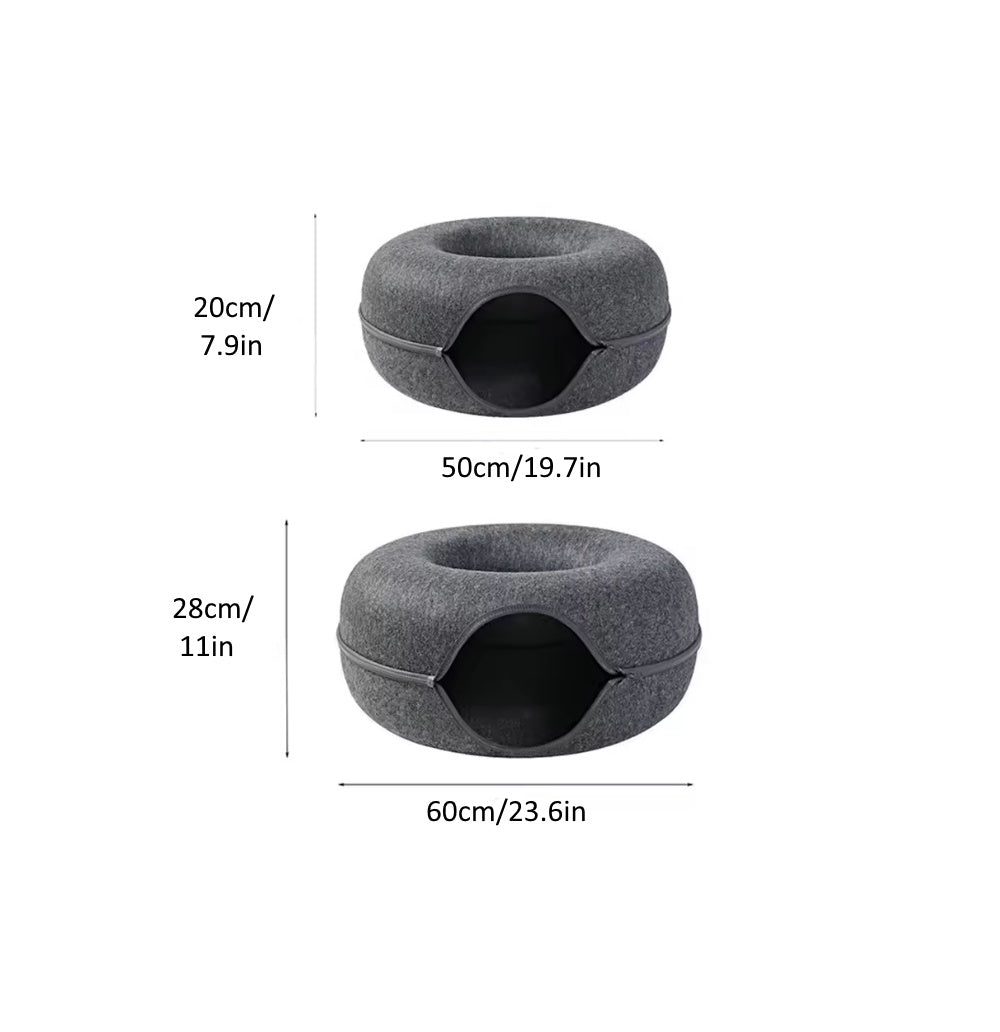 Felt Donut Cat Bed & Tunnel - Interactive Play for 2 Cats
