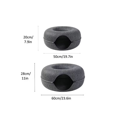 Felt Donut Cat Bed & Tunnel - Interactive Play for 2 Cats