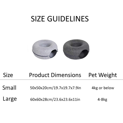 Felt Donut Cat Bed & Tunnel - Interactive Play for 2 Cats