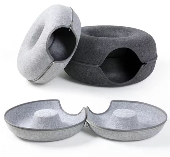 Felt Donut Cat Bed & Tunnel - Interactive Play for 2 Cats