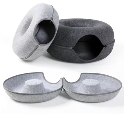 Felt Donut Cat Bed & Tunnel - Interactive Play for 2 Cats