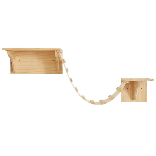 Cat Wall Climbing Shelves Wall-Mounted Furniture Set: 2 Shelves with 1 Bridge Ladder for Indoor Cats 
