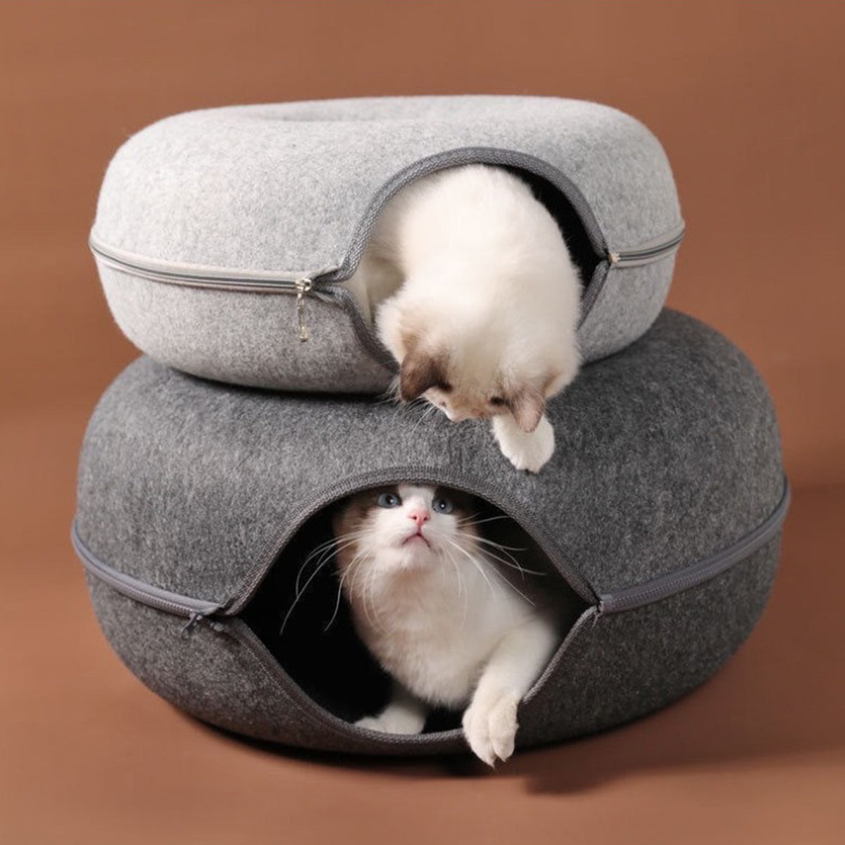 Felt Donut Cat Bed & Tunnel - Interactive Play for 2 Cats