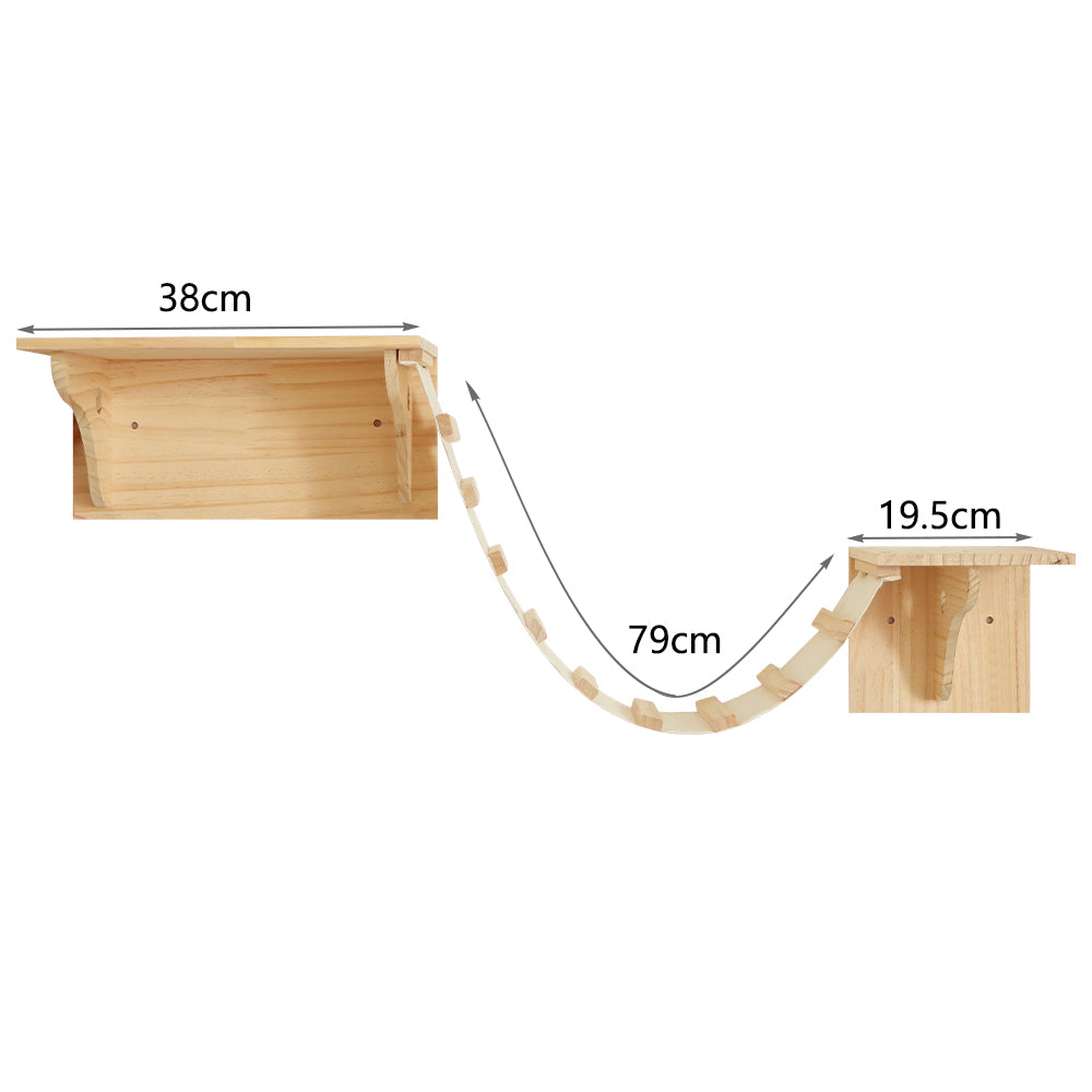 Cat Wall Climbing Shelves Wall-Mounted Furniture Set: 2 Shelves with 1 Bridge Ladder for Indoor Cats 