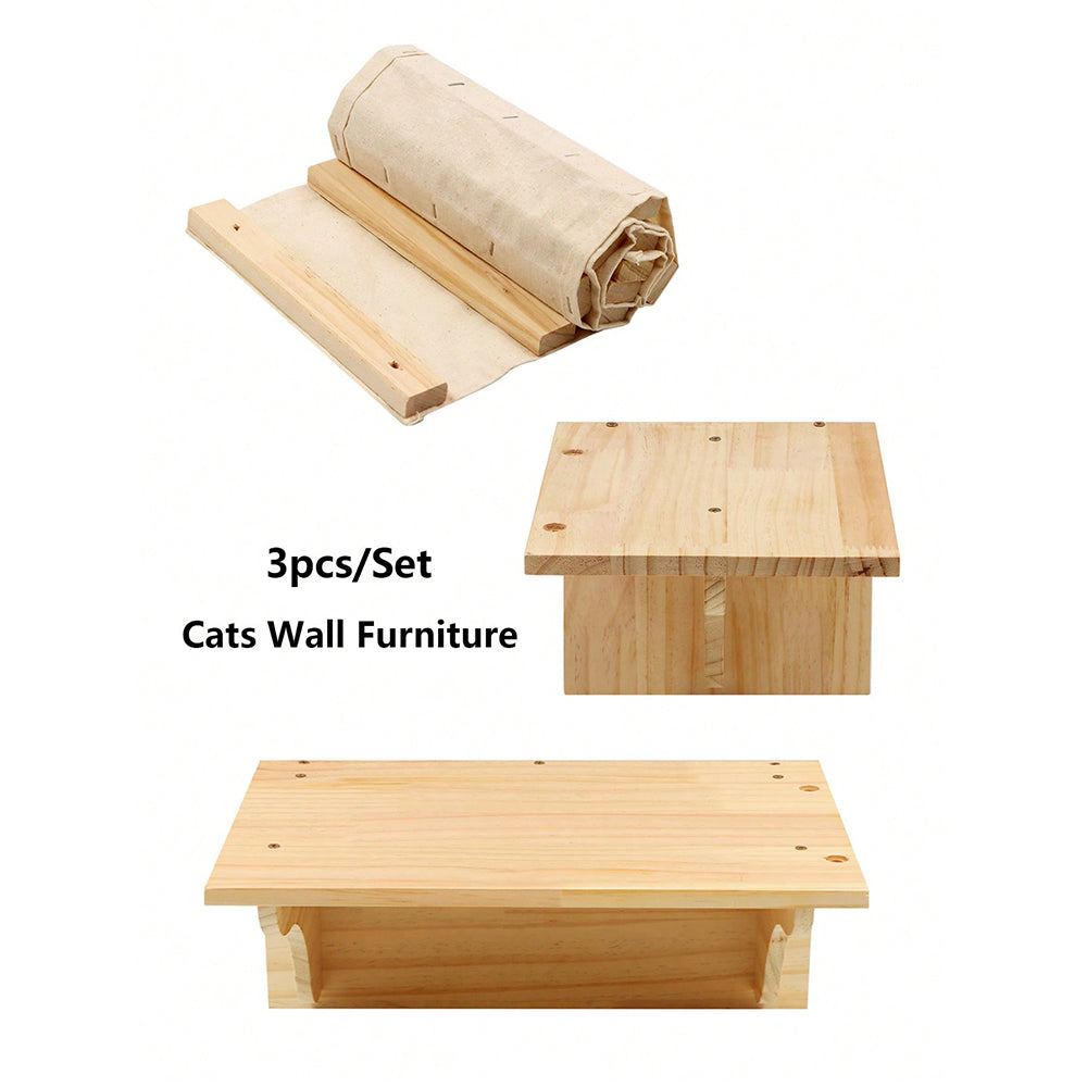 Cat Wall Climbing Shelves Wall-Mounted Furniture Set: 2 Shelves with 1 Bridge Ladder for Indoor Cats 