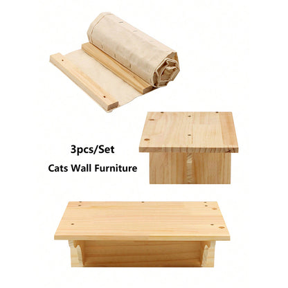 Cat Wall Climbing Shelves Wall-Mounted Furniture Set: 2 Shelves with 1 Bridge Ladder for Indoor Cats 
