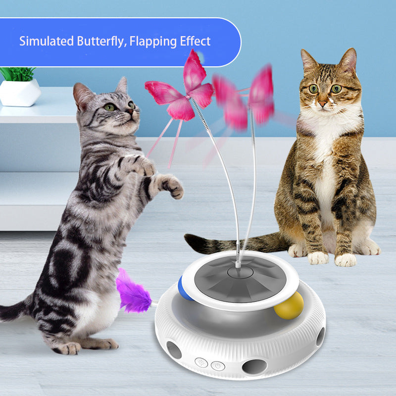 Interactive 3-in-1 Cat Toy: Automatic Butterfly, Feather & Ball Play
