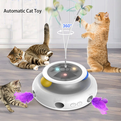 Interactive 3-in-1 Cat Toy: Automatic Butterfly, Feather & Ball Play